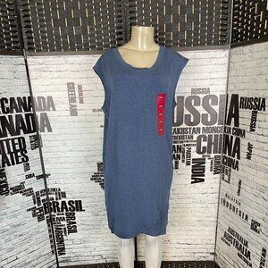 Active Life XXL Blue Heather Scoop Neck Detail Hem Sleeveless Above Knee Dress